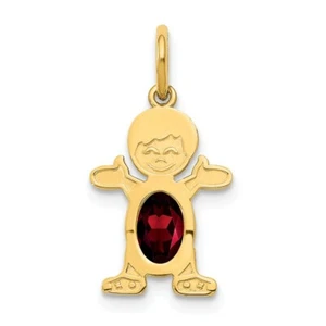 14K Yellow Gold January Birthstone 6mm x 4mm Oval Genuine Garnet Boy Pendant - Picture 1 of 3