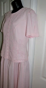 VTG Tea dress Karen Stevens faux-2-pc women Midi short sleeve applique Pink 8 - Picture 1 of 8