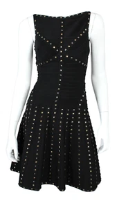 HERVE LEGER Black Bandage Knit Studded TAMAR Fit & Flare Mini Dress XS - Picture 1 of 10