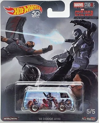 HOT WHEELS 2018 POP CULTURE CAPTAIN AMERICA CIVIL WAR '66 DODGE A100 REAL RIDERS - Image 1 of 2