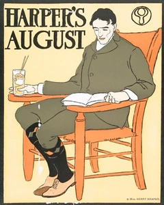 13249.Dekor Poster.Zimmer Wandgestaltung.Vintage Interieur Kunst.Mann entspannt lesen - Bild 1 von 1