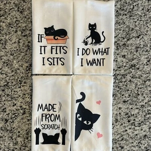 If It Fits I Sits/I Do What I Want-Cat- Kitchen Towels - 4 pack - Picture 1 of 7