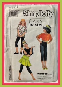 Vintage 1990s Teens Girl Pattern Simplicity 9573 Leggings Crop Top Skirt Capris - Picture 1 of 6