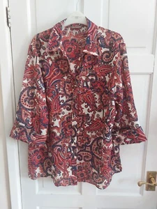 M&S Portfolio creme rot blau Paisley Bluse Shirt Top Gr UK 20 Urlaub Büro - Bild 1 von 9