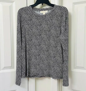 Michael Kors Flat Baby Cat Print Lux Matte Jersey  Long Sleeve Top. Size-M - Picture 1 of 4