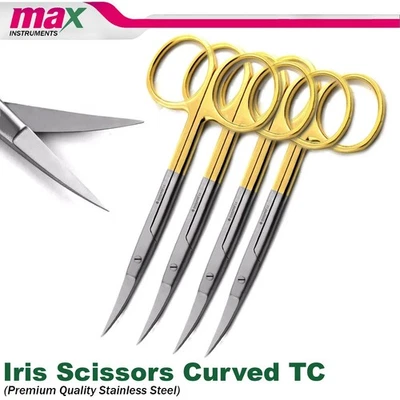 NEW GERMAN TC Iris Scissors 4.5" Curved Surgical Dental Surgery Instruments 4Pcs - Image 1 of 4