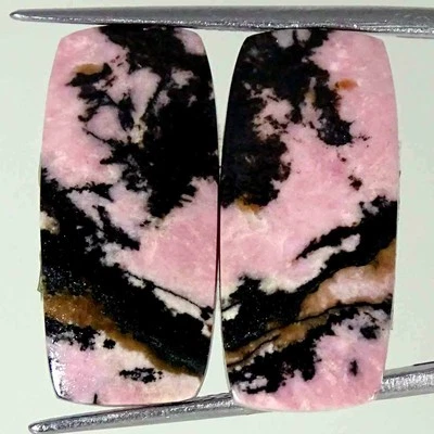 29.10Cts Natural Rhodonite Cushion Pair Loose Gemstone Earring Making 11x23x4mm - Image 1 of 4