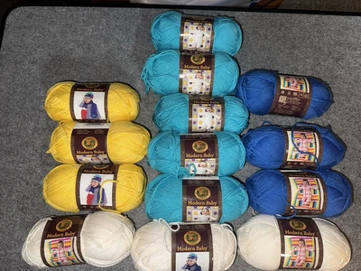 Lote de 14 madejas marca león hilo bebé moderno en turquesa, crema, amarillo Foto 1 de 4