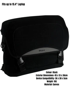 Targus 15.4" Black Canvas Laptop Messenger Bag – Durable Shoulder Carry Case - Picture 1 of 5