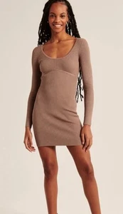ABERCROMBIE & FITCH Scoop Long Sleeve Ribbed Knit Sweater Dress Brown XL - Picture 1 of 13