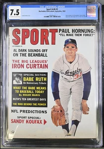 CGC 7.5 NEWSSTAND Sandy Koufax September 1963 Sport Magazine POP 1 - 2 HIGHER - Picture 1 of 2