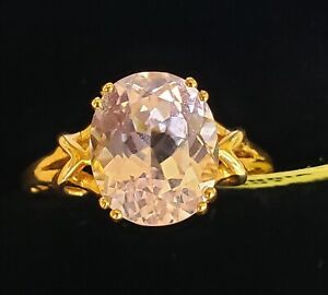 Beautiful 4.53 Ct Natural Oval Kunzite Solitaire Ring 14k Yellow Gold Size 6.3/4