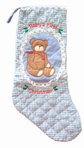 Medias vintage para bebés primera Navidad oso de peluche azul acolchado Heartline niño - Imagen 1 de 16