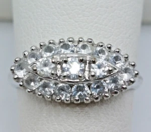 Art Deco 10k White Gold Ring East West Navette Natural  White Sapphire Size 6 - Picture 1 of 15