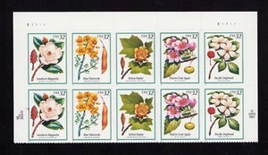 3193 - 3197 Flowering Trees Plate Block of 10 32¢ Stamps MNH - Imagen 1 de 4