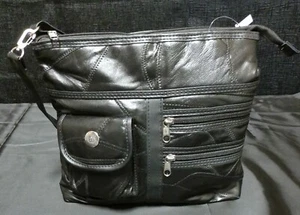 Stone Mountain 6-Pocket Black Patchwork Leather Purse - Picture 1 of 5