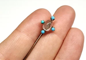 Antique Victorian 10k Gold Turquoise Moonstone Pools of Light Stick Pin - Picture 1 of 10