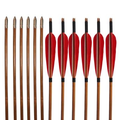 12X 33" Handmade Bamboo Arrows Hunting Recurve Bow Arrow Archery Turkey Feather  - Image 1 of 4