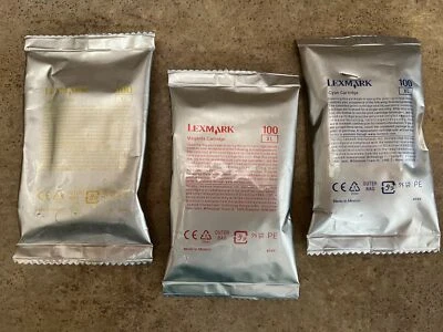 SET OF 3 GENUINE LEXMARK 100XL INK CARTRIDGE CYAN MAGENTA YELLOW N8-2(18) - Image 1 of 2