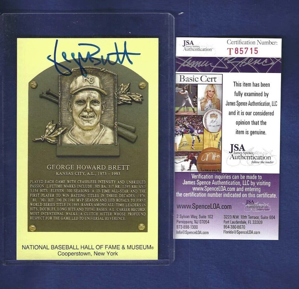 George Brett Kansas City Royals Baseball HOF Autographed Plaque Postcard JSA COA - Image 1 of 1
