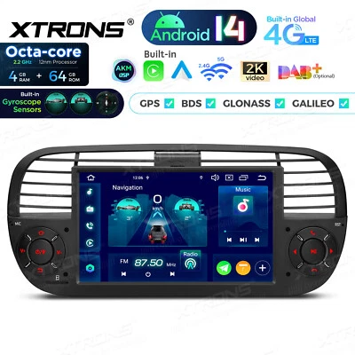 CarPlay Android 14 Car Stereo Radio 7" GPS Sat Navi 4G Wifi 4+64GB For Fiat 500 - Image 1 of 4