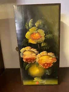BOITE A CLEFS MURALE EN BOIS AVEC DECOR FLORAL A SUSPENDRE - Foto 1 di 8