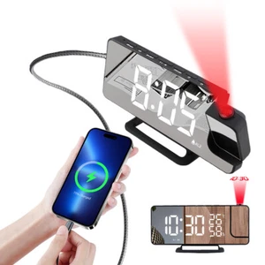 Projection Alarm Clock Projector 7.5” Mirror Digital LED Display FM USB Humidity - Picture 1 of 15