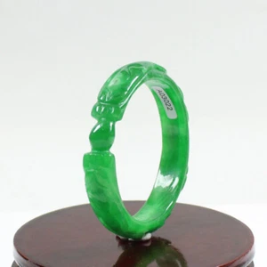 58mm Chinese Hand-carved Emerald Green Jadeite Jade Gems Bangle Bracelet j5694 - Picture 1 of 10