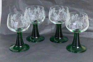 Vintage Set 4 Wein-/Apérogläser geätzt Weinrebe & Bienenstockstiele Frankreich - Bild 1 von 19