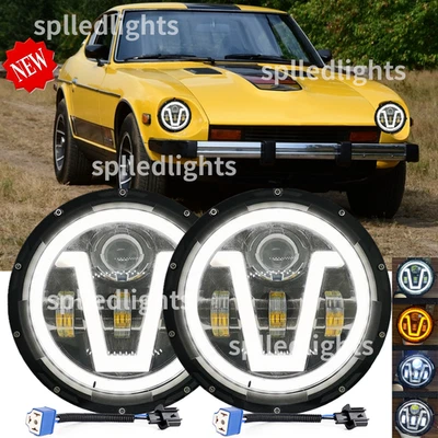 2pcs Fit Datsun 240Z 260Z 280Z 280ZX 1970-1978 7" LED Headlights Hi/Lo Angel Eye - Image 1 of 4