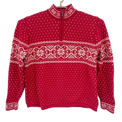 Suéter Lands End Vintage Fair Isle 1/4 Cremallera Copo de Nieve Rojo Algodón Talla Grande Foto 1 de 4