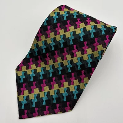 Emilio Pucci Mens Silk Tie Abstract Houndstooth Florence Italy 55” Luxury Design - Image 1 of 4