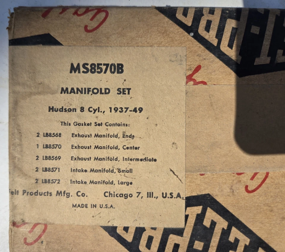 Juego de colectores Fel-Pro 1937-49 V8 Hudson parte # MS8750B juntas de admisión/escape NOS Foto 1 de 4