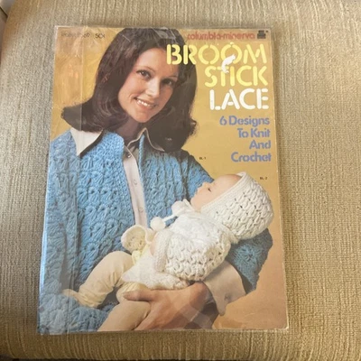 Broom Stick Lace Vtg 70s Booklet Pancho Shawl Baby Adult Knit Crochet GrannyCore - Image 1 of 3