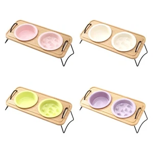 Elevated Ceramic Dog Bowl Set Pet Dishes with Stand Stable Slow Feeder Easy to - Picture 1 of 24