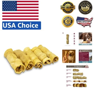 Rollo de mejilla de búfalo de agua de larga duración masticable para perros - Paquete de 5 para razas grandes Foto 1 de 4