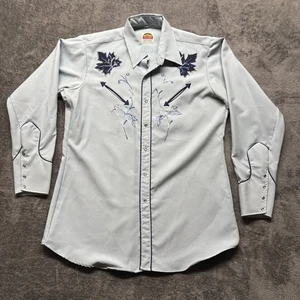 Camicia vintage Miller uomo 16,5x35 blu manica lunga perla snap western rodeo anni 70 - Foto 1 di 11