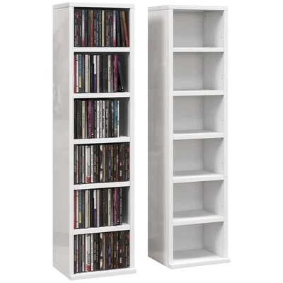 HOMCOM Set of 2 CD Storage Units with Adjustable Shelves, High Gloss White - Image 1 of 4