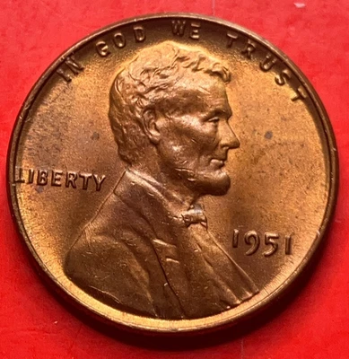 1951-P Lincoln Wheat Cent Penny GEM RED BU From an Original Bank Roll - Image 1 of 4