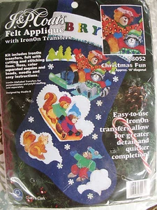 J&P Coats Felt Applique STOCKING KIT #28052 "CHRISTMAS FUN" Iron-On Transfers - Picture 1 of 2
