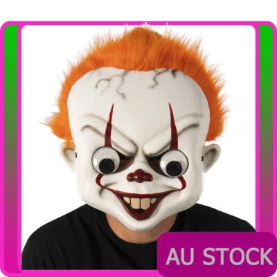 Adults Pennywise IT Googly Eyes Mask Hair Horror Scary Clown Halloween Costume - Image 1 of 4