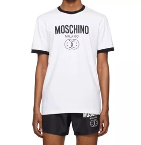 Moschino Couture! Smiley Face Black And White Ringer Tee Men's Size Small 46 - Picture 1 of 4