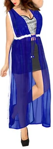 LA LEELA Women's Plus Size Maxi Kimono Cardigan Swim Cover Ups US 8-14 Blue_B478 - Picture 1 of 3