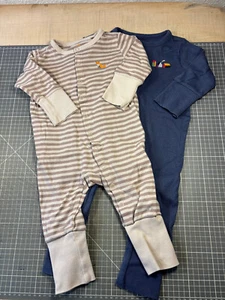 2x Tchibo Strampler Baby Pyjama 74/80 Fuchs Häuser Blau Beige gestreift WIE NEU - Bild 1 von 1