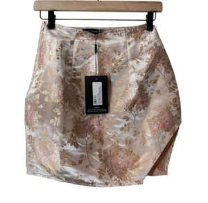 Pretty Little Thing Pink Oriental Print Mini Skirt Women's 2 Side Slit Floral - Imagen 1 de 4