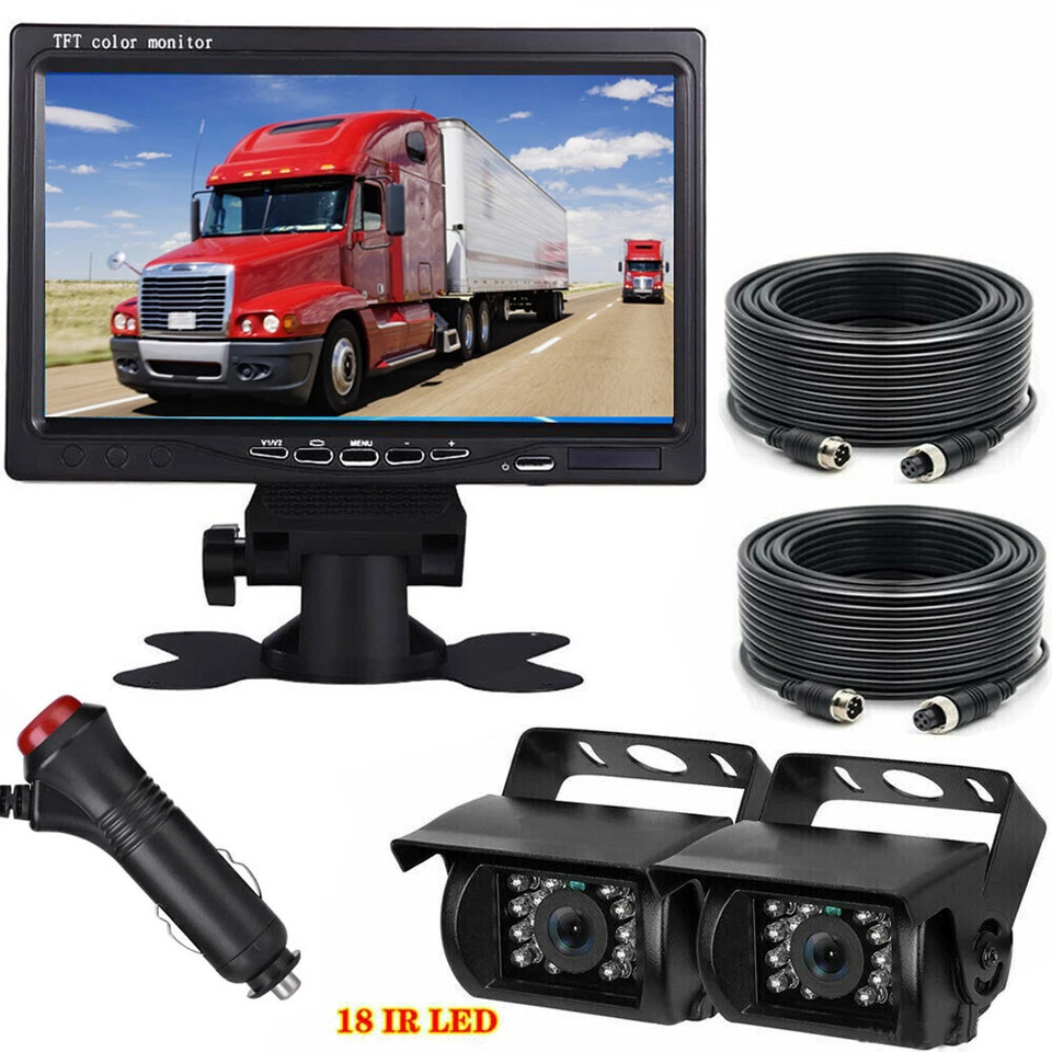 Heavy Duty 4PIN Dual Rear View Backup Camera 7" HD Monitor for Trailer RVs Truck - Image 1 of 4
