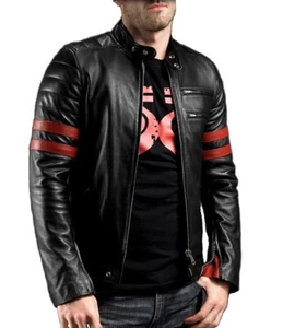 Handmade Black Leather Jacket with Red stripes, Bikers Jacket, Fashion Jackets - Picture 1 of 4