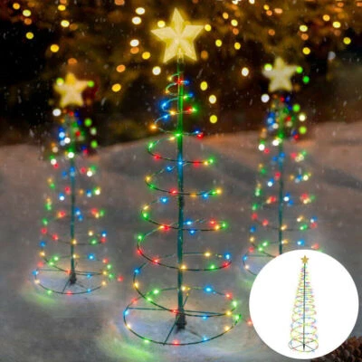 Solar Christmas Lights Tree Outdoor Garden 70 LED Lighted Tree Spiral Xmas Decor - Image 1 of 4