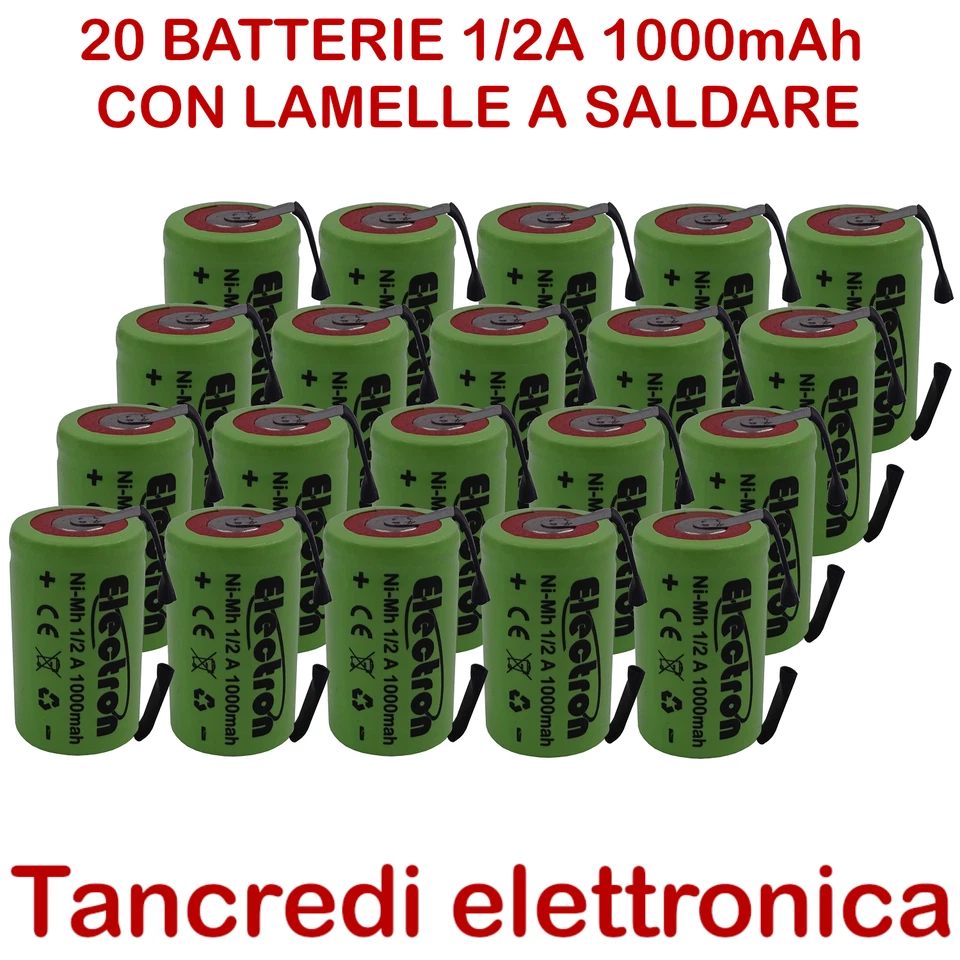 20x BATTERIA Ni-Mh formato 1/2 A 2/3 AF 1.2 V 1000mAh LAMPADE EMERGENZA 1000mA - Imagen 1 de 1