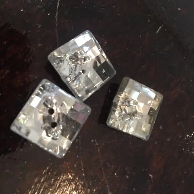 Silver Faceted Square Diamanté Style - 2 Hole Buttons Disco Dress Vintage 20 mm - Image 1 of 4